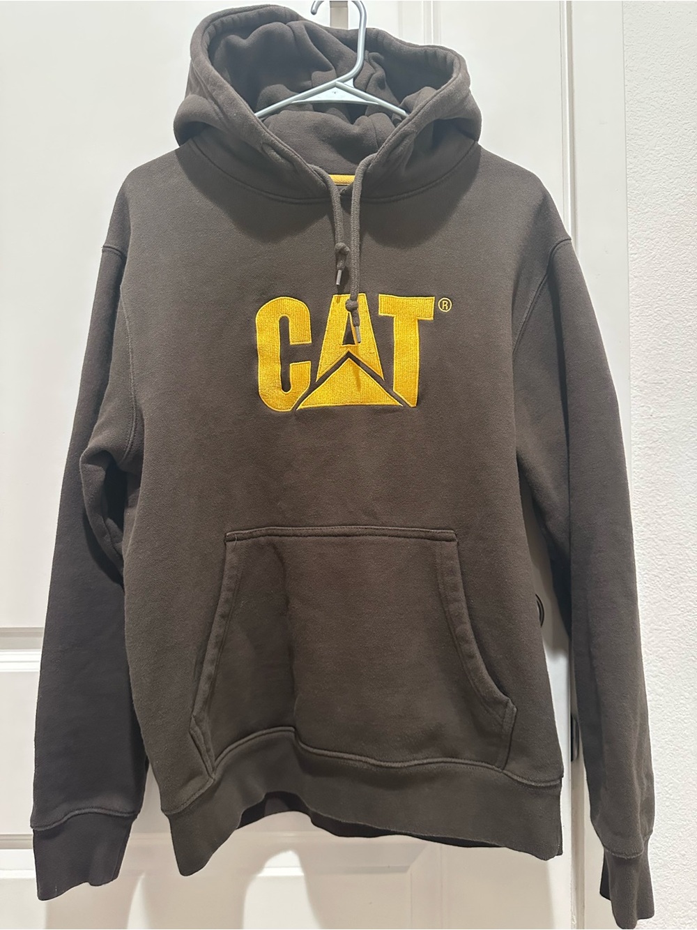 CAT Mens Brown Hoodie with Yellow Logo